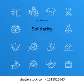 Solidarity icons. Line icons collection on white background. Charity foundation, world peace, ribbon. Support concept. Vector illustration can be used for topics like charity, volunteering, help