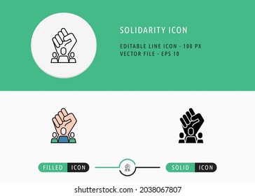 Solidarity icons set editable stroke vector illustration. Social community service symbol. Icon line style on isolated background for ui mobile app, web design, and presentation.