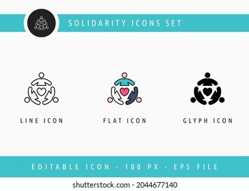 Solidarity icons set editable stroke vector illustration. Social community service symbol. Icon line style on isolated background for ui mobile app, web design, and presentation.