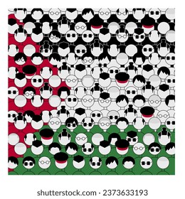 Solidarity with a line of Palestinian supporters lining up to form the Palestinian flag