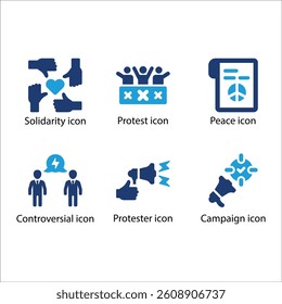 Solidarity, Protest, Peace, Controversial, Controversial, Campaign, Blue Icon Set