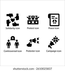 Solidarity, Protest, Peace, Controversial, Controversial, Campaign, Black Icon Set