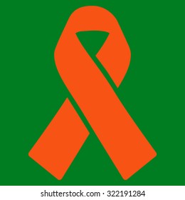Solidarity Ribbon vector icon. Style is flat symbol, orange color, rounded angles, green background.