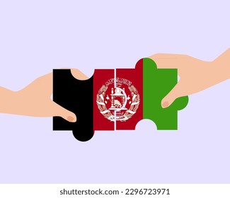 Solidarity and togetherness in Afghanistan, 2 puzzle pieces, Afghanistan people helping each other, unity and help idea, vector design, support and charity concept, union of society