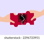 Solidarity and togetherness in Albania, 2 puzzle pieces, Albania people helping each other, unity and help idea, vector design, support and charity concept, union of society