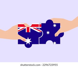 Solidarity and togetherness in Australia, 2 puzzle pieces, Australia people helping each other, unity and help idea, vector design, support and charity concept, union of society