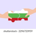 Solidarity and togetherness in Bulgaria, 2 puzzle pieces, Bulgaria people helping each other, unity and help idea, vector design, support and charity concept, union of society