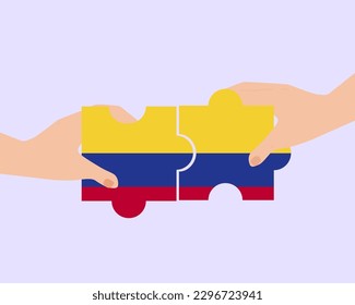 Solidaridad y unión en Colombia, 2 piezas de rompecabezas, Colombia personas ayudándose entre sí, unidad y ayuda a la idea, diseño vectorial, apoyo y concepto de caridad, unión de sociedad