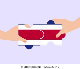Solidarity and togetherness in Costa Rica, 2 puzzle pieces, Costa Rica people helping each other, unity and help idea, vector design, support and charity concept, union of society