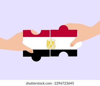 Solidarity and togetherness in Egypt, 2 puzzle pieces, Egypt people helping each other, unity and help idea, vector design, support and charity concept, union of society