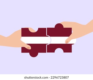Solidarity and togetherness in Latvia, 2 puzzle pieces, Latvia people helping each other, unity and help idea, vector design, support and charity concept, union of society