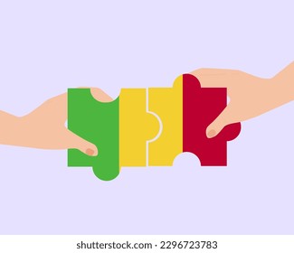 Solidarity and togetherness in Mali, 2 puzzle pieces, Mali people helping each other, unity and help idea, vector design, support and charity concept, union of society