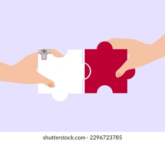 Solidarity and togetherness in Malta, 2 puzzle pieces, Malta people helping each other, unity and help idea, vector design, support and charity concept, union of society