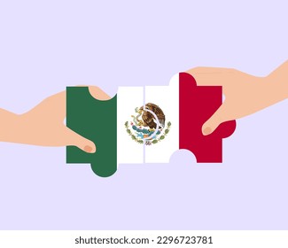 Solidarity and togetherness in Mexico, 2 puzzle pieces, Mexico people helping each other, unity and help idea, vector design, support and charity concept, union of society