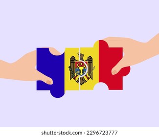 Solidarity and togetherness in Moldova, 2 puzzle pieces, Moldova people helping each other, unity and help idea, vector design, support and charity concept, union of society