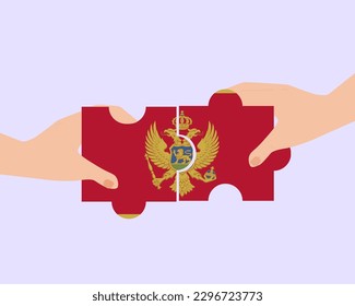 Solidarity and togetherness in Montenegro, 2 puzzle pieces, Montenegro people helping each other, unity and help idea, vector design, support and charity concept, union of society