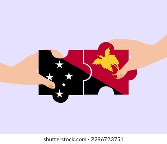Solidarity and togetherness in Papua New Guinea, 2 puzzle pieces, Papua New Guinea people helping each other, unity and help idea, vector design, support and charity concept, union of society