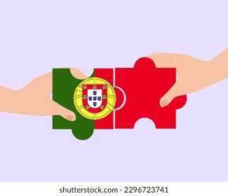Solidarity and togetherness in Portugal, 2 puzzle pieces, Portugal people helping each other, unity and help idea, vector design, support and charity concept, union of society