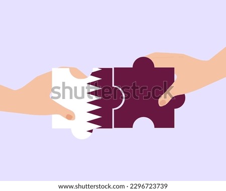 Solidarity and togetherness in Qatar, 2 puzzle pieces, Qatar people helping each other, unity and help idea, vector design, support and charity concept, union of society