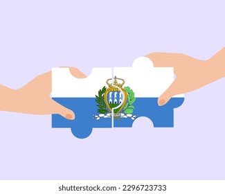 Solidarity and togetherness in San Marino, 2 puzzle pieces, San Marino people helping each other, unity and help idea, vector design, support and charity concept, union of society