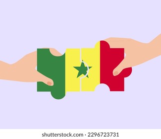 Solidarity and togetherness in Senegal, 2 puzzle pieces, Senegal people helping each other, unity and help idea, vector design, support and charity concept, union of society