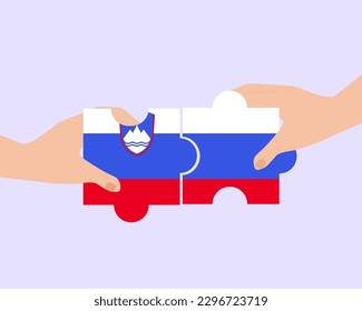 Solidarity and togetherness in Slovenia, 2 puzzle pieces, Slovenia people helping each other, unity and help idea, vector design, support and charity concept, union of society