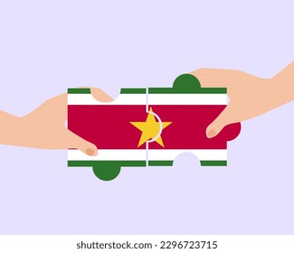 Solidarity and togetherness in Suriname, 2 puzzle pieces, Suriname people helping each other, unity and help idea, vector design, support and charity concept, union of society