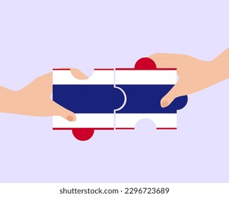 Solidarity and togetherness in Thailand, 2 puzzle pieces, Thailand people helping each other, unity and help idea, vector design, support and charity concept, union of society