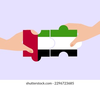 Solidarity and togetherness in UAE, 2 puzzle pieces, UAE people helping each other, unity and help idea, vector design, support and charity concept, union of society