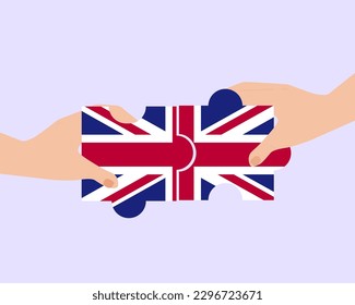 Solidarity and togetherness in United Kingdom, 2 puzzle pieces, United Kingdom people helping each other, unity and help idea, vector design, support and charity concept, union of society