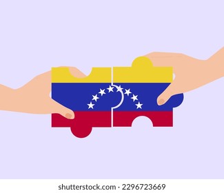 Solidarity and togetherness in Venezuela, 2 puzzle pieces, Venezuela people helping each other, unity and help idea, vector design, support and charity concept, union of society