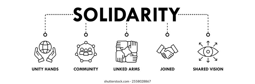 Solidarity web icon illustration concept with icon of unity hands, community, linked arms, joined, and shared vision