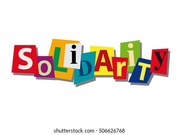 solidarity, word and text cut from paper, in flat design