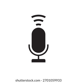 Micrófono sólido con potente señal de onda de sonido que representa la salida de audio.