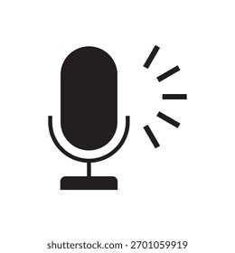 Micrófono lleno de sólidos con rayos de luz radiales que indican un estado de escucha activo.