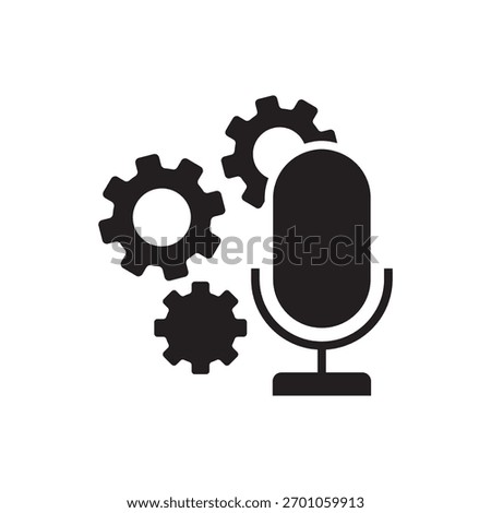 Solid-filled microphone with spinning gears representing configuration or setting adjustment.