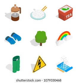Solidification icons set. Isometric set of 9 solidification vector icons for web isolated on white background
