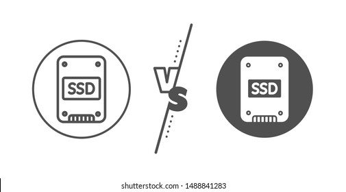 Solid-state drive sign. Versus concept. SSD icon. Storage disk symbol. Line vs classic sSD icon. Vector