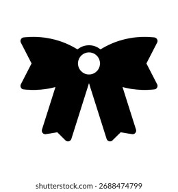 A solid-style icon of a decorative knot of material, often used for wrapping gifts.