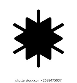 A solid-style icon of a snow crystal, symbolizing winter and cold weather.