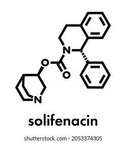Solifenacin overactive bladder drug molecule. Skeletal formula.