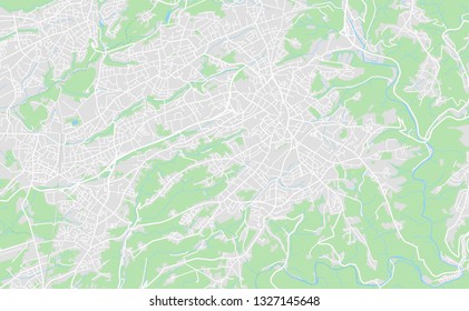 Solingen, Germany printable street map in classic style colors with all relevant motorways, roads and railways. Use this map for any kind of digital info graphics and print publication.