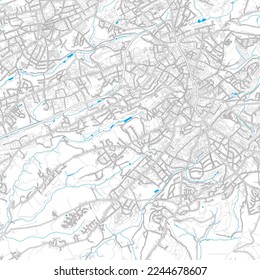 Solingen, North Rhine-Westphalia, Germany high resolution vector map with editable paths. Bright outlines for main roads. Use it for any printed and digital background. 