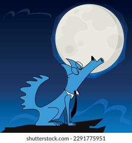 a solitary business wolf howling to the full moon