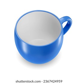 A solitary ceramic cup in blue, devoid of content, intended for beverages or other liquid items, set against a white backdrop.