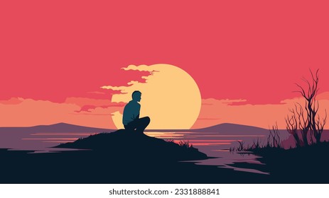 Solitary Echoes: Vector Image Depicting Loneliness