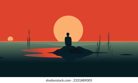 Solitary Echoes: Vector Image Depicting Loneliness