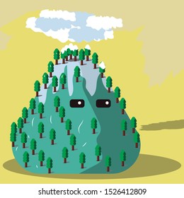 A solitary mountain illustration with snow and trees EPS Vector File