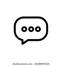 Solitary speech bubble icon features a thick black outline with three dots in the center, symbolizing someone writing message on transparent background.