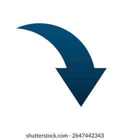 A solitary, stylized arrow dominates the composition, gracefully curving downwards against a stark white background.